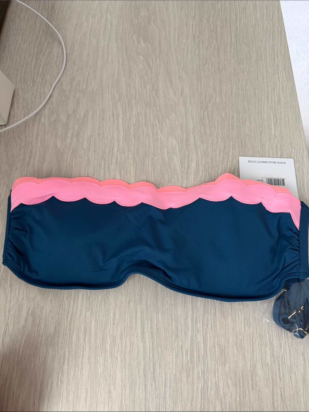 Beach Riot women’s Navy Blue and Pink Scalloped Bandeau Swim Top
